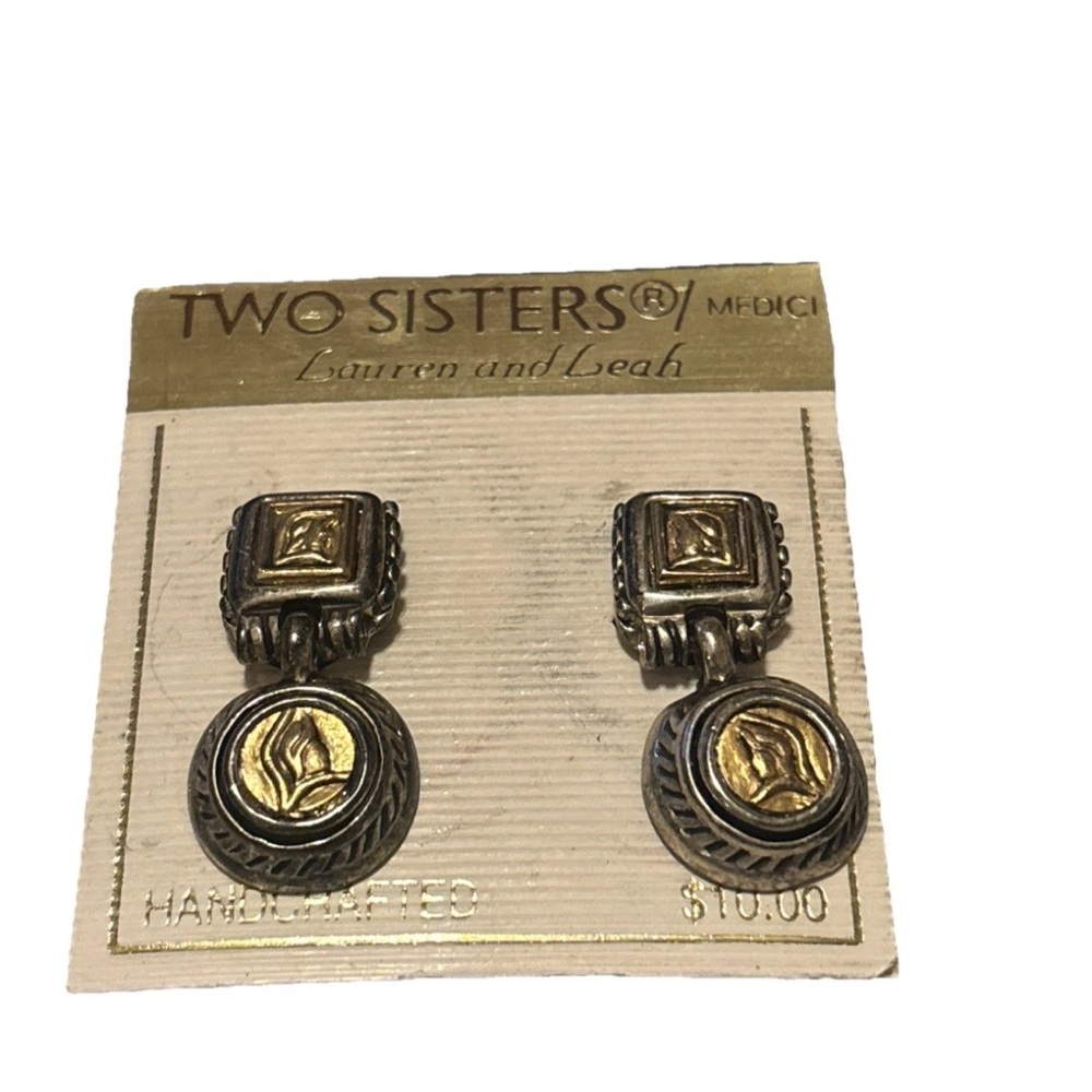 Vintage Dead Stock Two Sisters Elegant Gold and Silver Medallion Clip Earrings